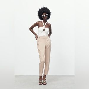 Zara straight leg pants with metallic buttons